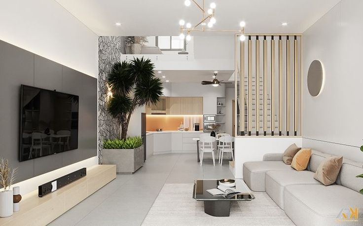 trang trí nội thất hiện đại màu trắng xám