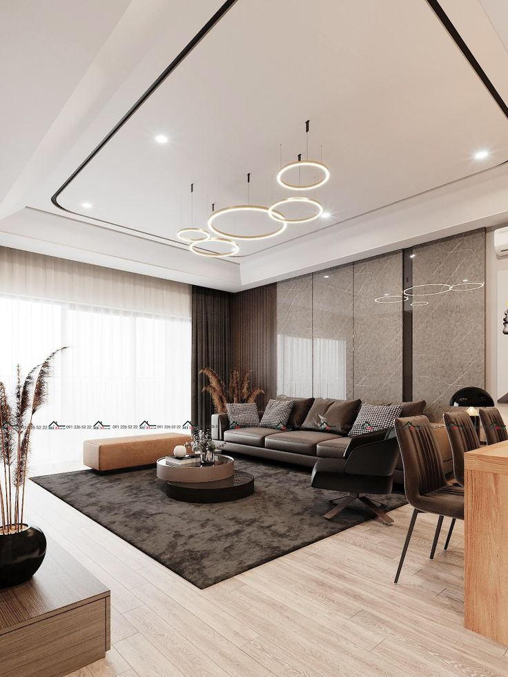 thiết kế nội thất phong cách hiện đại màu xám nâu