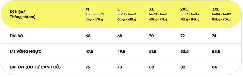 Xem tất cả bảng size