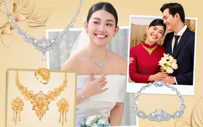 Bộ trang sức cưới 24K PNJ thêm viên mãn ngày cưới
