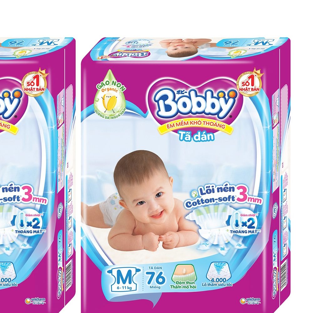 Tã quần Bobby size L, 70 miếng + 6 miếng dành cho bé
