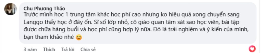 phản hồi của trung tâm Ielts uy tín tại hà nội - Lang go